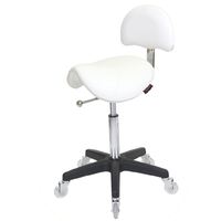 Saddle White Salon Stool with Back - Black Base