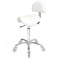 Saddle White Salon Stool with Back - Chrome Base