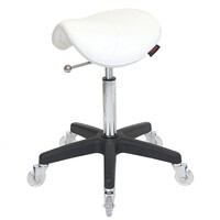 Saddle No Back White Salon Stool - Black Base