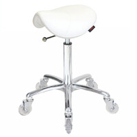 Saddle No Back White Salon Stool - Chrome Base