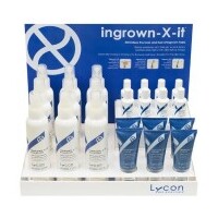 Lycon Ingrown X It Stand & Products including 9x Solution 125ml, 6x Cream 30g & 8x Solution 15ml